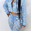 2-Pieces female | Fashion Hole Jeans Trend Hole Jacket Top Two Piece Set Blue