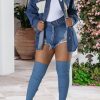 Tops & Outerwear female | Fashion Stitching Color Contrast Pocket Single Breasted Denim Jacket Blue