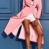 Tops & Outerwear female | Fashion Slim Solid Color Waist Cutout Zip V-Neck Long Windbreaker Pink