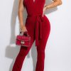 Jumpsuits & Rompers female | Sexy Shirt Collar Halter Tie Waist Skinny Jumpsuit