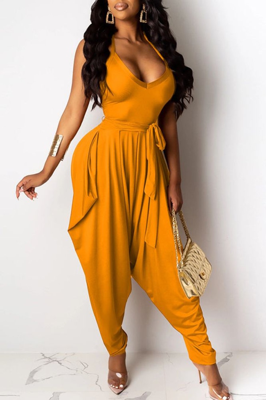 Jumpsuits & Rompers female | Bat-Shaped Loose Harem Style Suspender Jumpsuit (With Belt)