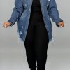 Tops & Outerwear female | Popular Plus Size Wash Water Ripped Denim Jacket Blue