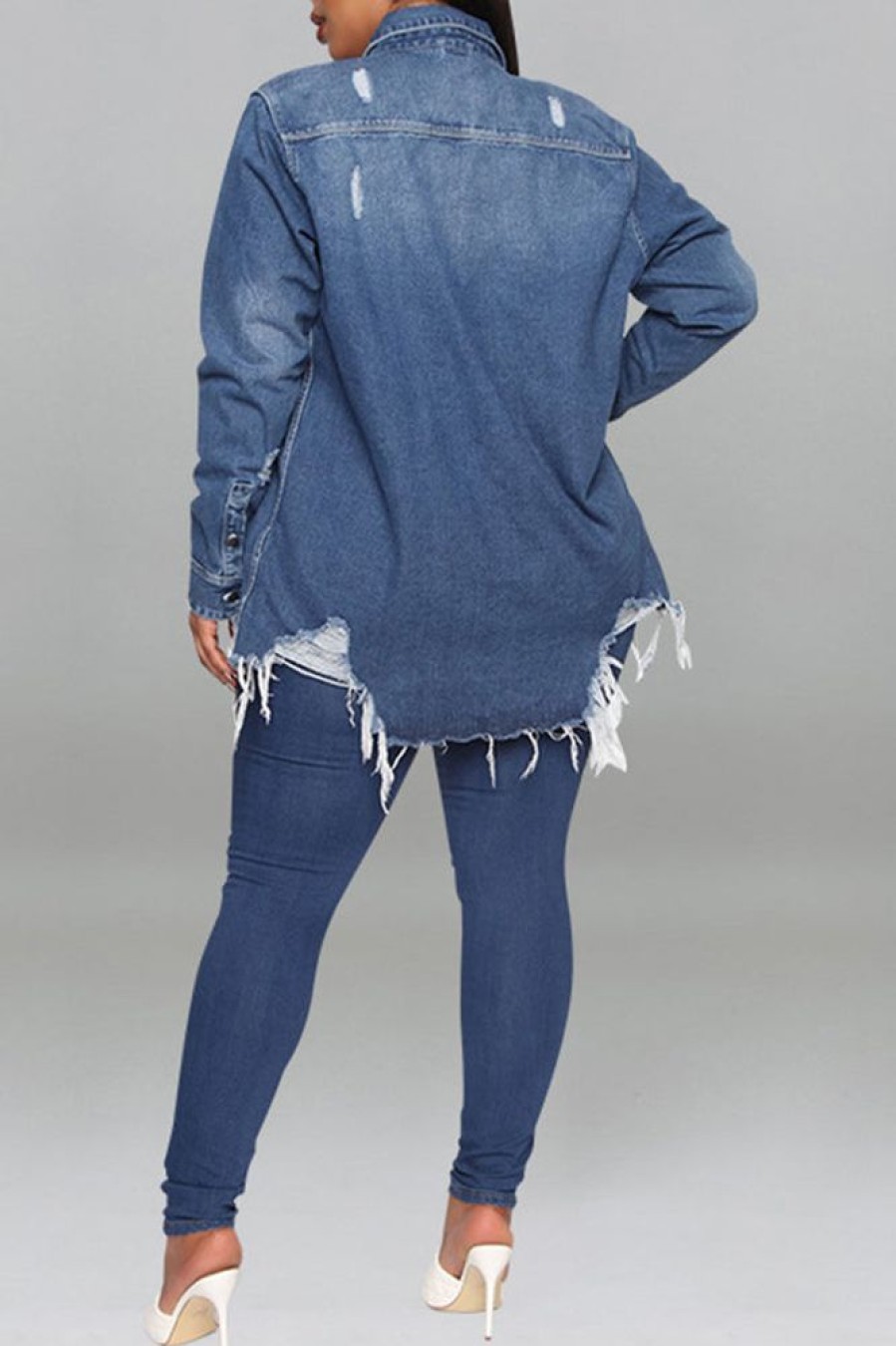 Tops & Outerwear female | Popular Plus Size Wash Water Ripped Denim Jacket Blue