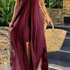 Dresses female | Elegant Sling V-Neck Irregular Flowy Long Dress