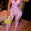 Jumpsuits & Rompers female | Plaid Cutout Sleeveless Jumpsuit Pink