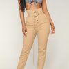 Bottoms female | Casual Slim Solid Color High Waist Overalls (Belt Included) Khaki