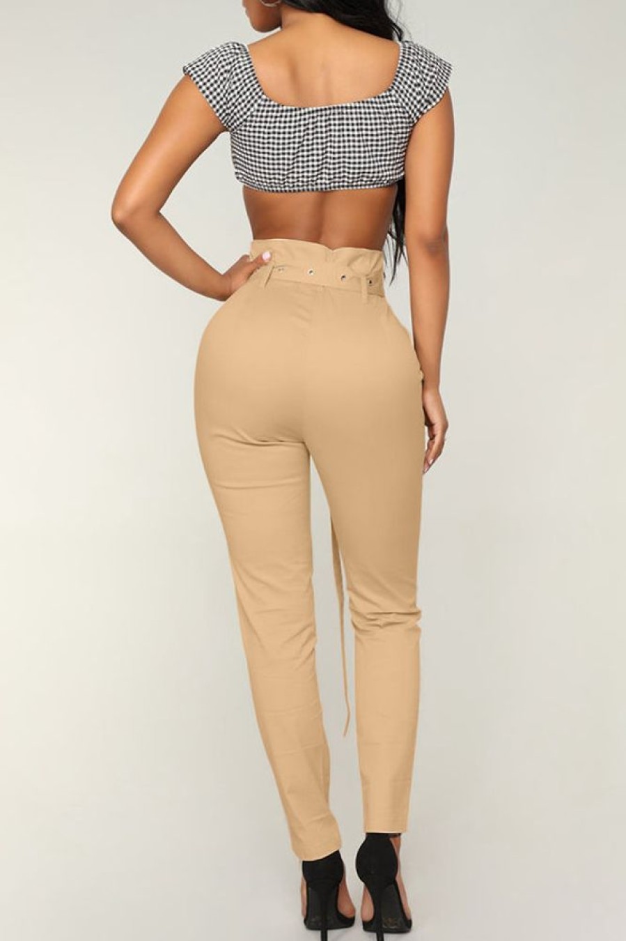 Bottoms female | Casual Slim Solid Color High Waist Overalls (Belt Included) Khaki