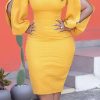 Dresses female | Fashionable Tight Slit Sleeves Plus Size Dress