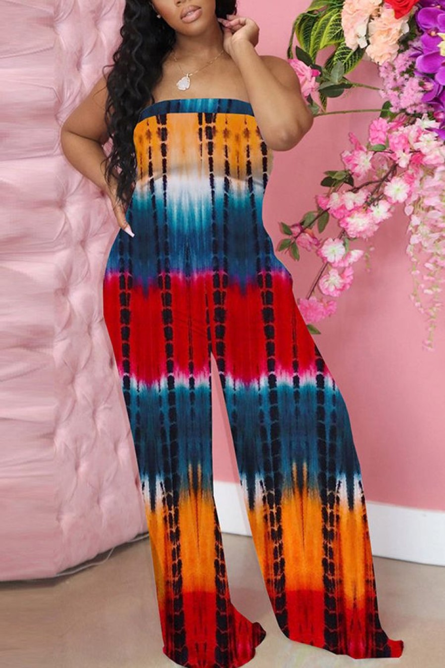 Jumpsuits & Rompers female | Bandeau Tie Dye Wide Leg Jumpsuit