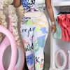 2-Pieces female | Colorful Letter Print Two-Piece Set