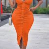 Dresses female | Plus Size Lapel Button Down Ruched Maxi Dress