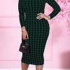 Dresses female | Classic Houndstooth Print Midi Dress