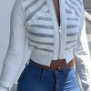 Tops & Outerwear female | Casual Sheer Mesh Zipper Long Sleeve Irregular Coat Fashion Skinny Jacket White