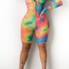 Jumpsuits & Rompers female | Rainbow Hollow Out Zipper Romper Multicolor