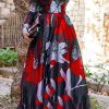 Dresses female | Floral Print Long-Sleeved A-Line Maxi Dress