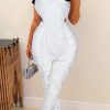 2-Pieces female | Sexy Tassels Slit Sleeveless Solid Color Top High Waist Slim-Fit Pant Suits White