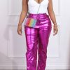 Bottoms female | Casual Shiny High Waist Straight Leg Pants Rose Red