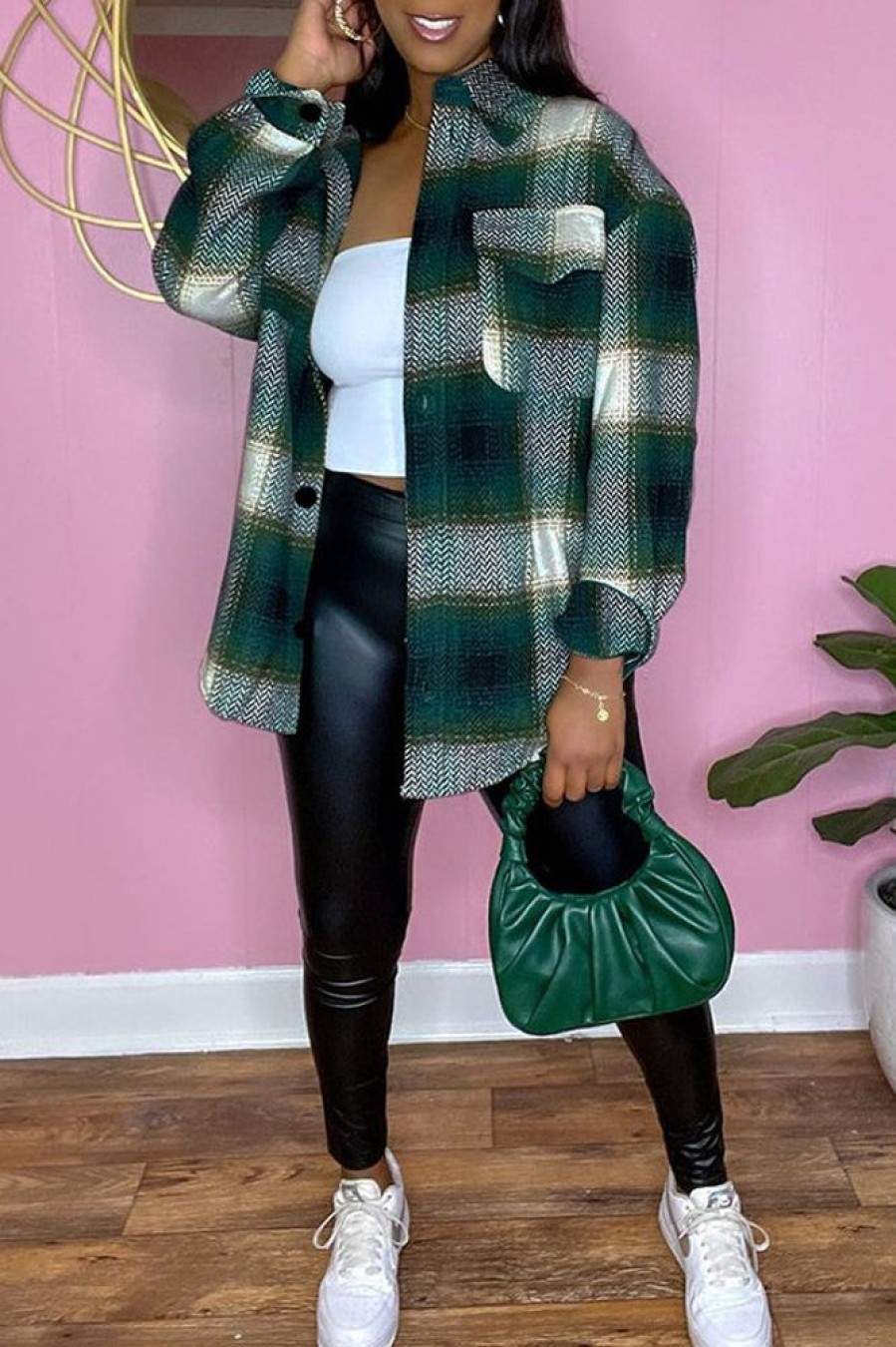 Tops & Outerwear female | Vintage Plaid Boucle Lapel Pocket Button Plus Size Coat