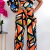 Jumpsuits & Rompers female | Fashion Irregular Diagonal Neck Print Jumpsuit Orange