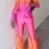 2-Pieces female | Fashion Satin Gradient Print Blouse Wide Leg Pants Set Orange