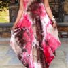 Dresses female | Loose Tie Dye Backless Strap Maxi Dress Red