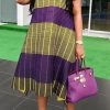 Dresses female | Fashion Pleated Loose Striped Plus Size Midi Dresses Purple