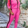 2-Pieces female | Casual Sports Colorful Side Long Sleeve Zipper Jacket Slit Lace-Up Pant Suits