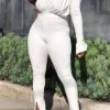 Jumpsuits & Rompers female | Fashion One Sleeve Pleated Solid Color Split Hem Jumpsuits White