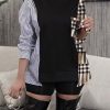 Tops & Outerwear female | Casual Round Neck Zip Plaid Stripe Stitching Long Sleeve Sweatshirt Black