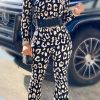 Jumpsuits & Rompers female | Leopard Print Long Sleeve Jumpsuit Black