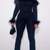 Jumpsuits & Rompers female | Plush Panel One-Shoulder Slim Fit Jumpsuit Black