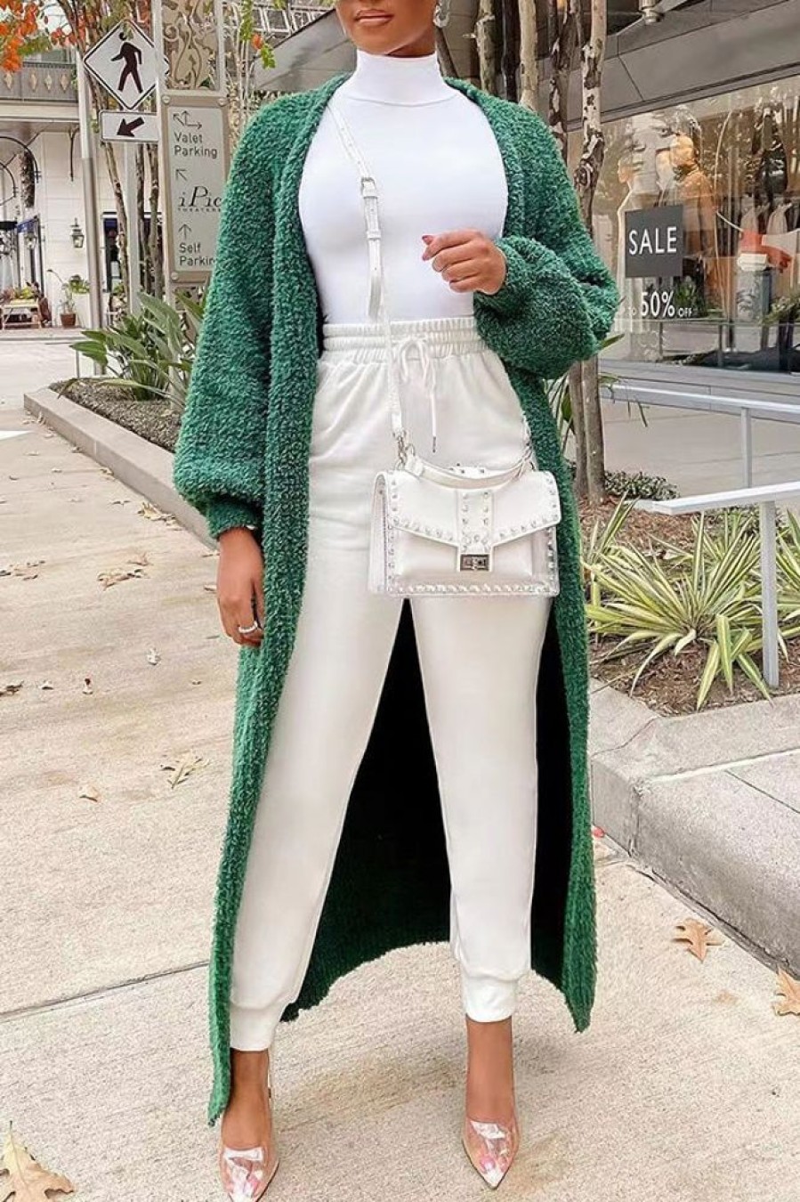 Tops & Outerwear female | New Lazy Style Loose Pocket Knitted Cardigan Long Thick Sweater Jacket Green