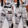 2-Pieces female | Newspaper Print Casual Long Sleeve Two-Piece Suit