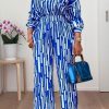 2-Pieces female | Fashion Plus Size Striped Print Oblique Shoulder Pant Suits