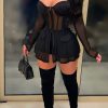 2-Pieces female | Fashion Zip Mesh Panel Corset Jacket Shorts Two Piece Set