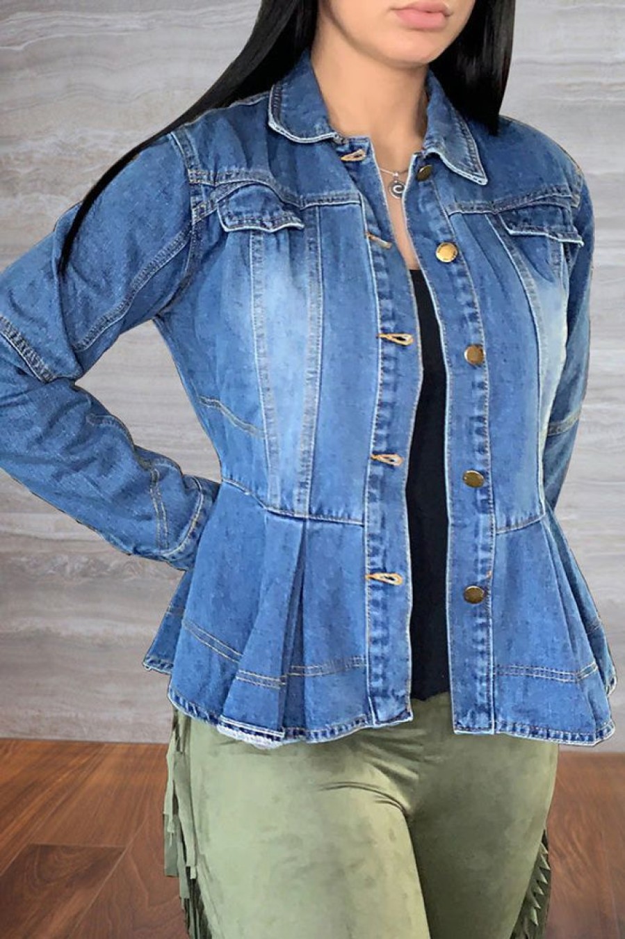 Tops & Outerwear female | Fashion Casual Baseball Uniform Denim Jacket Wathet Blue