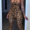 Jumpsuits & Rompers female | Stylish Lace-Up Backless Jumpsuit Leopard Print