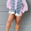 Tops & Outerwear female | Stylish Striped Shawl Loose Long Sleeve Two-Piece Blouse Pink