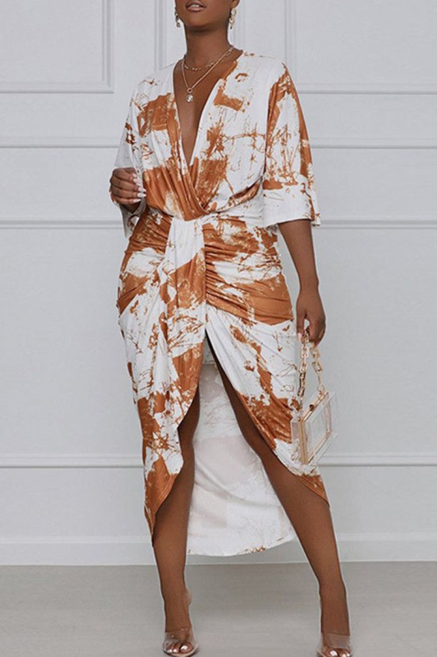 Dresses female | Vacation Print Pleated Half Sleeve Maxi Dresses