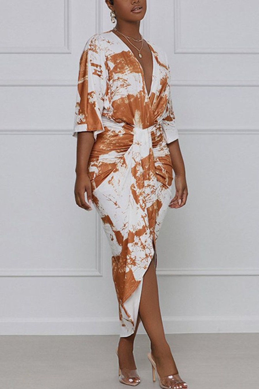 Dresses female | Vacation Print Pleated Half Sleeve Maxi Dresses