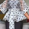 Tops & Outerwear female | New Perspective Polka Dot Strap Irregular Ruffle Stand Collar Shirt