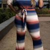 2-Pieces female | Striped Print Strap Casual Two-Piece Suit Plus Size Blue