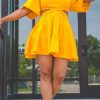 Dresses female | Sweet Cutout Smocked Ruffle Tiered Mini Dress Yellow