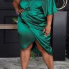 Dresses female | Temperament One Shoulder Satin Crinkled Plus Size Midi Dress