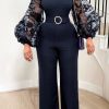 Jumpsuits & Rompers female | Fashion Mesh Balloon Sleeve Wide Leg Jumpsuit