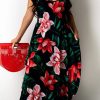 Dresses female | Pretty Flower Print Maxi Dress Black