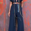 Jumpsuits & Rompers female | High Waist Slim Loose Belted Loose Pants Casual Jumpsuit Navy Blue