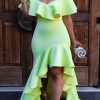 Dresses female | Pretty Solid Off The Shoulder Ruffled Dress Light Green