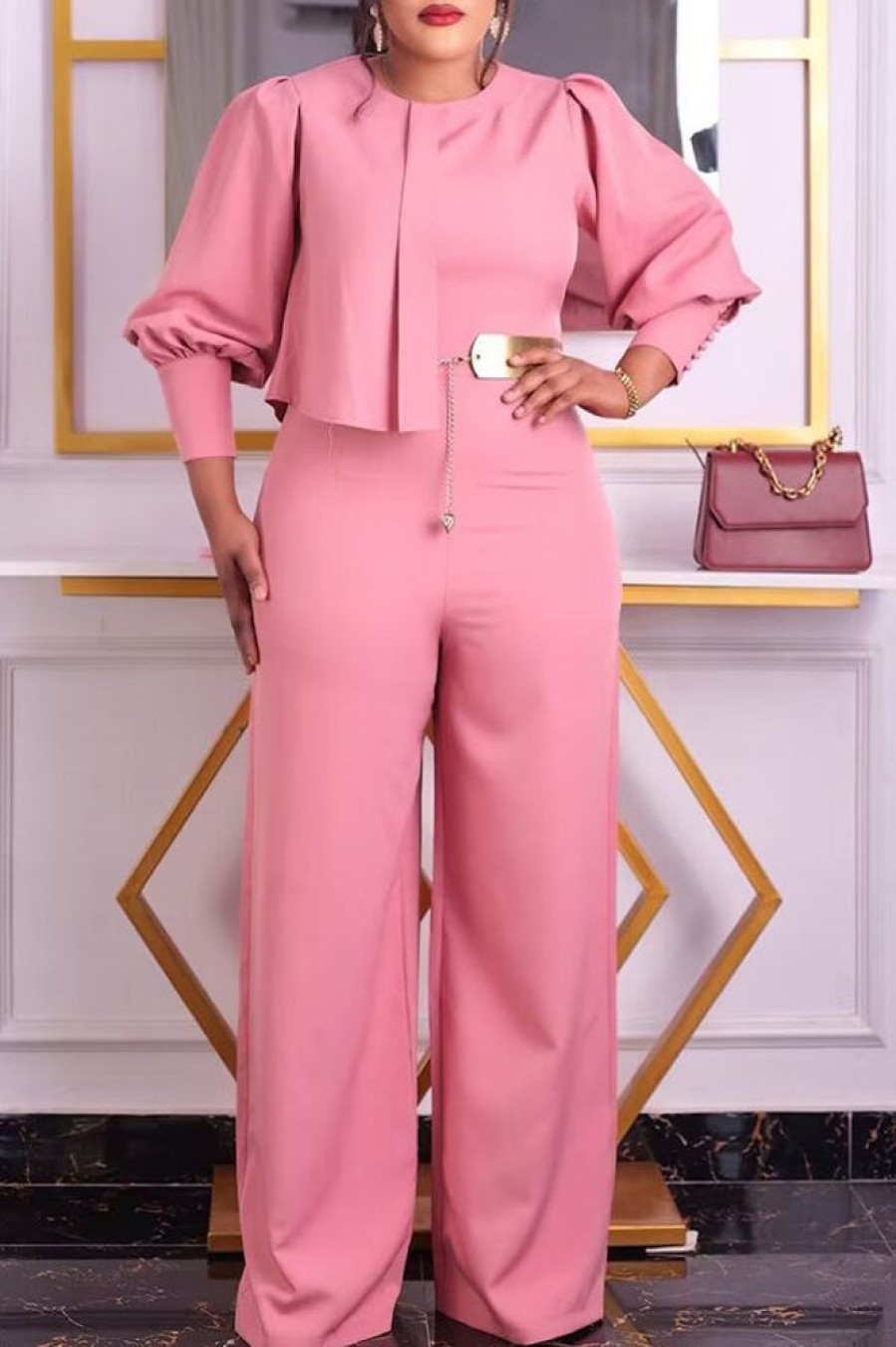 Jumpsuits & Rompers female | Casual Fashion Long Sleeve Wide Leg Plus Size Jumpsuit