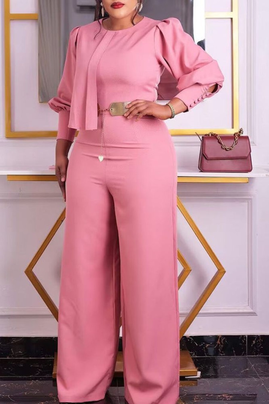 Jumpsuits & Rompers female | Casual Fashion Long Sleeve Wide Leg Plus Size Jumpsuit